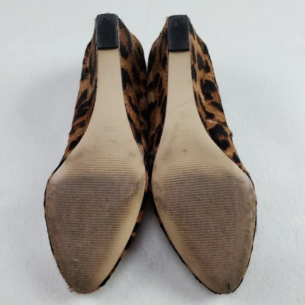 Talbots Leopard Print Laney Wedge Womens 7 Brown Calf Hair Low Closed Toe Heel